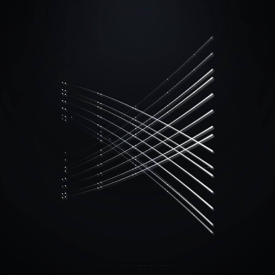 Arcs: white rays thrown across a black ground.